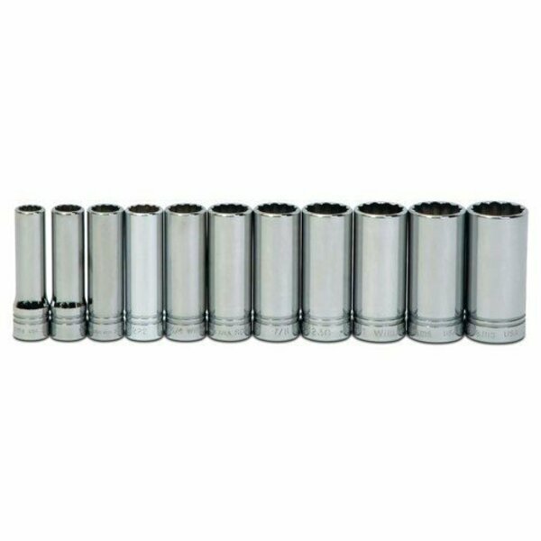 Williams Socket Set, 11 Pieces, 1/2 Inch Dr, Deep, 1/2 Inch Size JHWWSSD-11RC